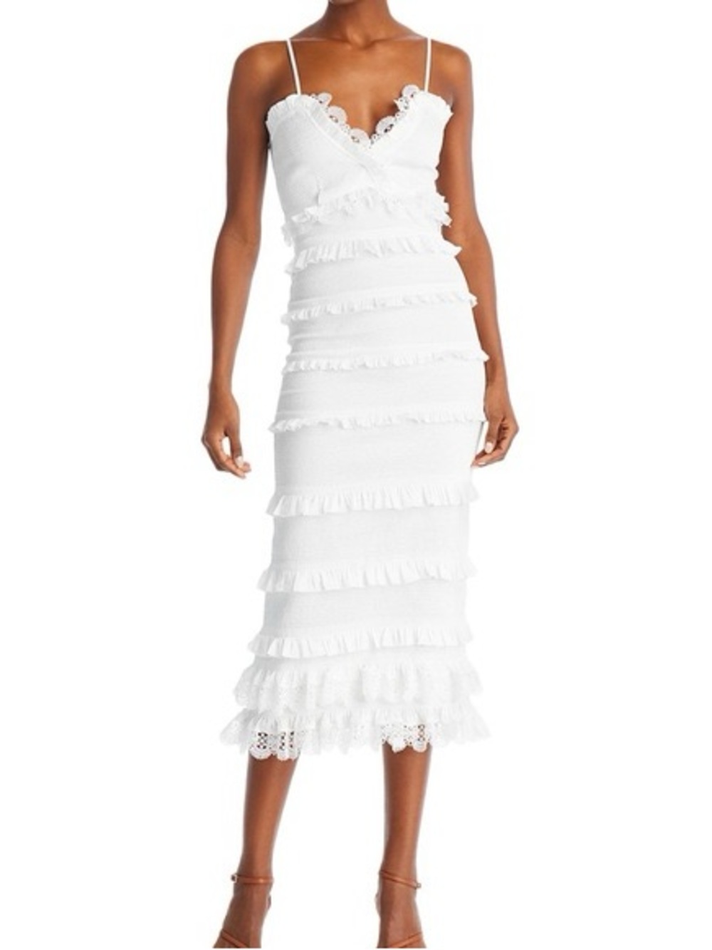 NWOT V. Chapman Narcisse Smocked Ruffle Trim Midi Dress - Size 6